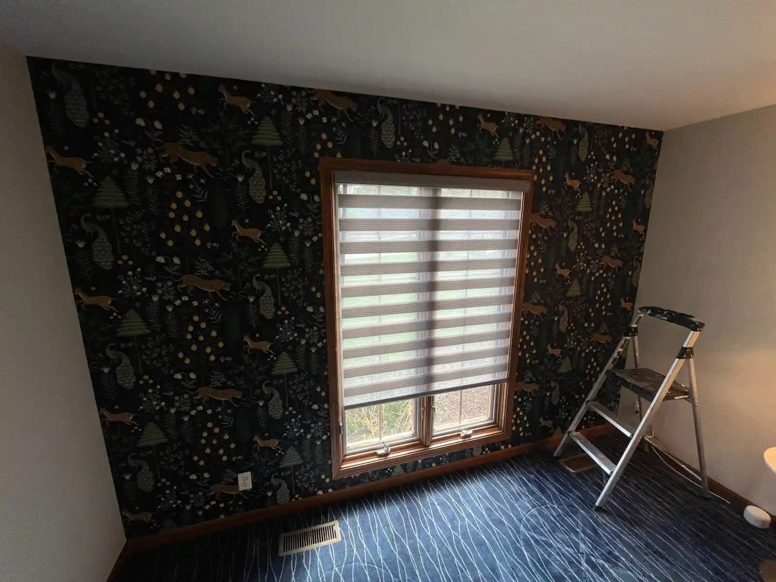 Luxury silk wallpaper detail showing expert installation craftsmanship in Upper West Side, New York
